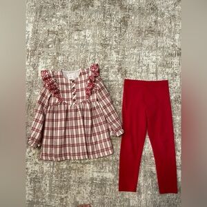 Bonnie Jean Red and White Plaid Dress with matching leggings size 6/6X-NWOT